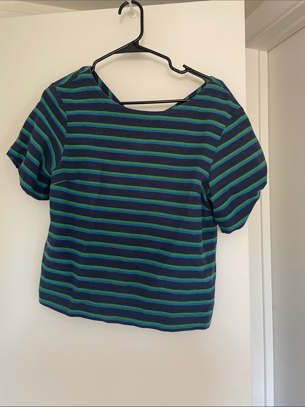 Striped Navy and Green Short-Sleeve Women's Tee